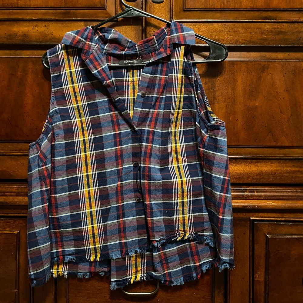 Madewell cropped collar button-up flannel tank top